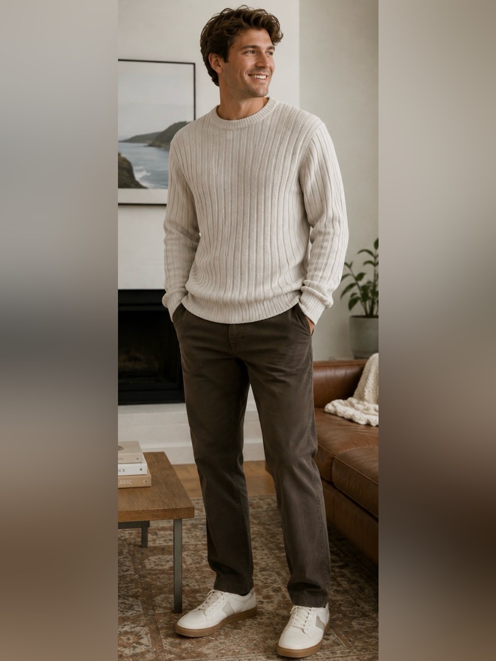 GAP XL Tall Men’s Cotton Rib Knit Sweater Oatmeal Gray Greige Crewneck Pullover